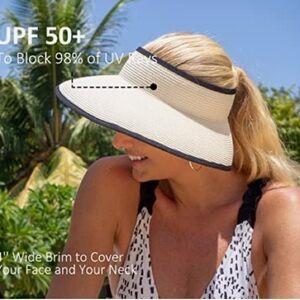 Amazon Brand Straw Adjustable Sun Visor in Black Trimmed Ivory